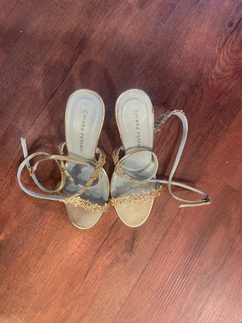 Chiara Ferragni Gold Strappy Star Embellished Stiletto Heels